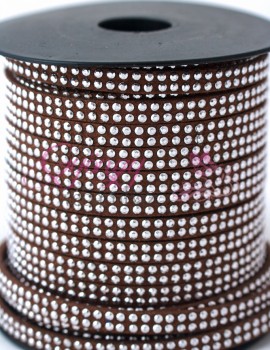 5 mm dupla szegecses bőrszál-Barna-10 cm